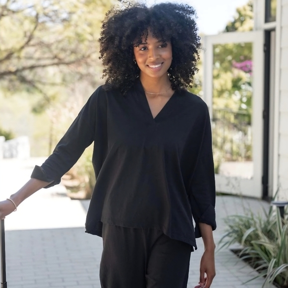 Mersea Tops - MERSEA NWT Amelia Cuff Tee Black Slub Cotton Vneck Minimalist Blouse Women's OS